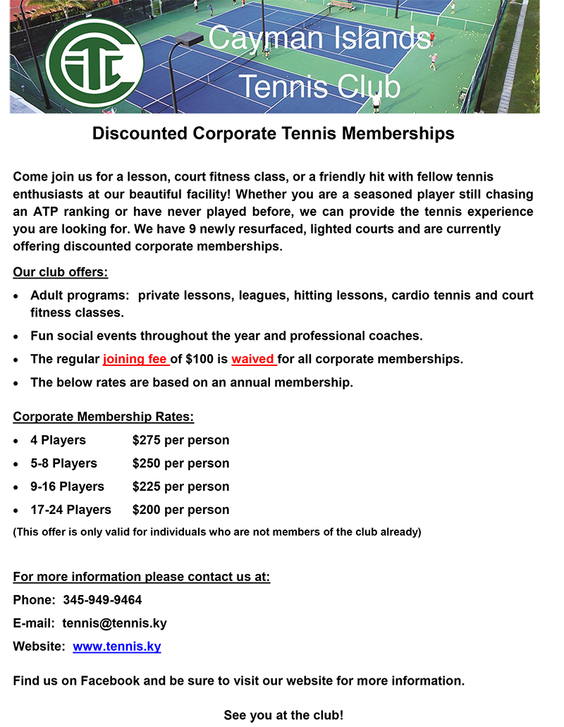 Tennis Club Corporate Membership Flyer